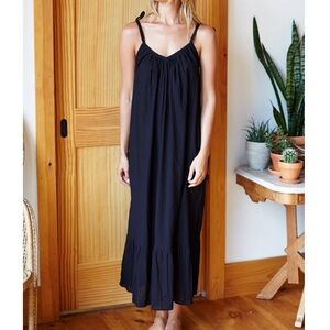 Emerson Fry India Sundress Maxi Dress Black Swiss Dot Flowy Organic Cotton XS/S